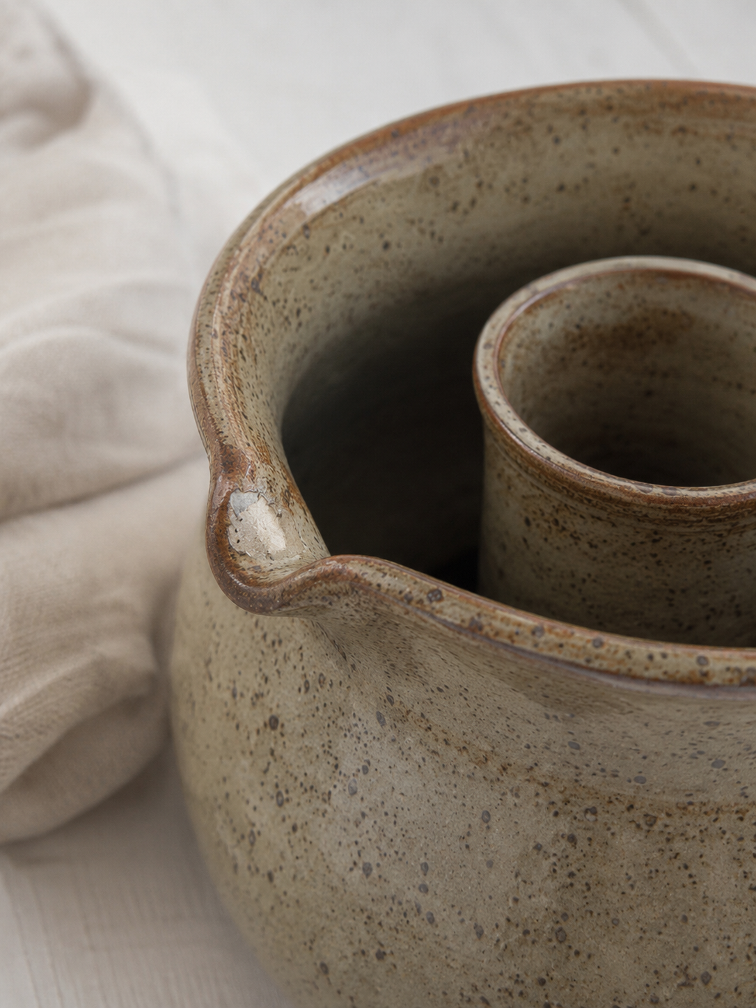 Vintage Artisanal Stoneware Rosé Carafe with Ice Compartment
