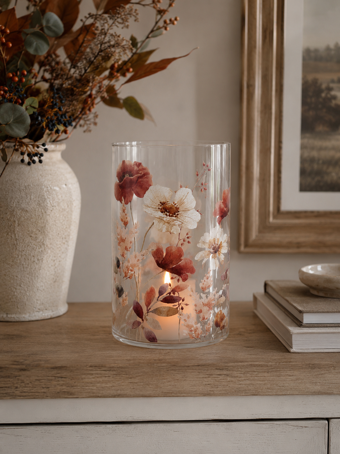 Tall Autumn Glass Lantern