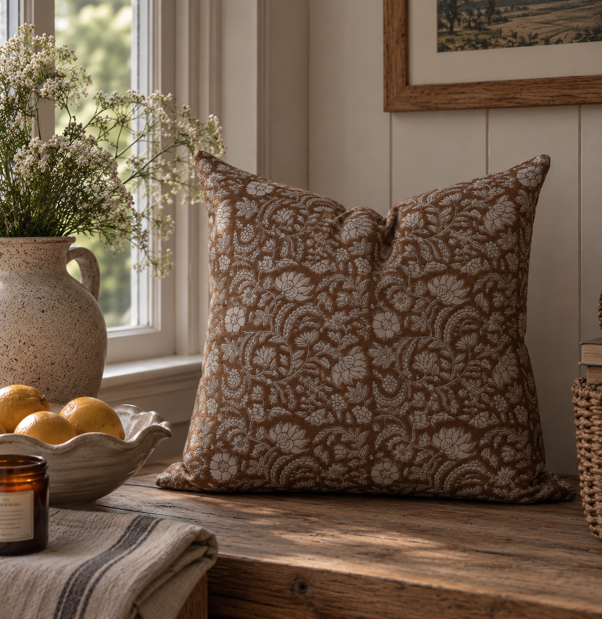Elsie Block Print Linen Cushion Cover