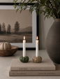 Set of Two Mini Stoneware Pumpkin Candle Holders