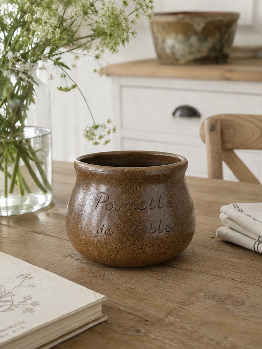 Small Vintage Brown Stoneware Tabletop Bin