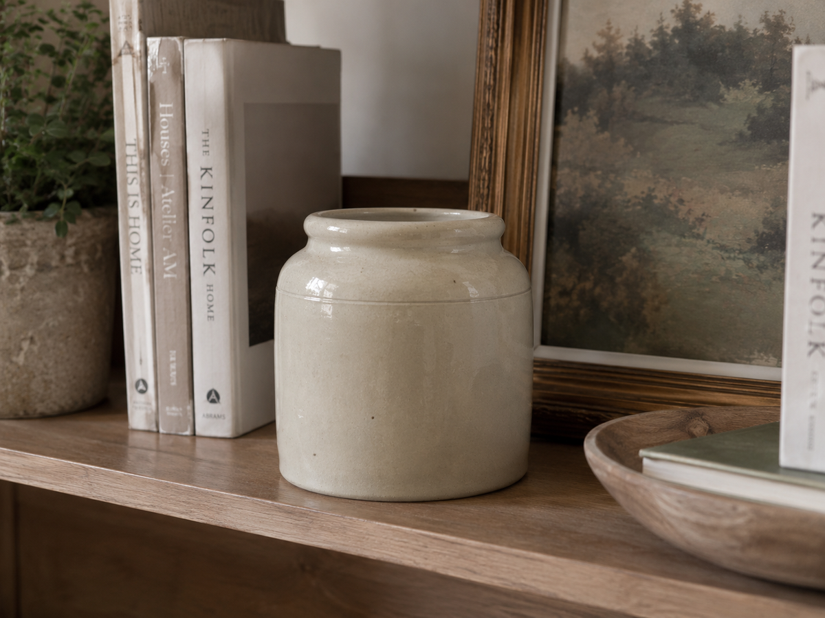 Beige Stoneware Mustard Pot