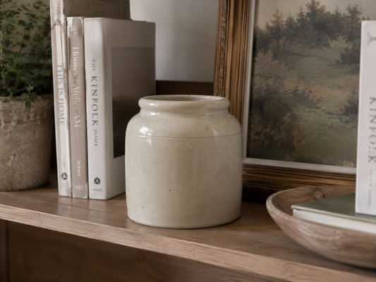 Beige Stoneware Mustard Pot