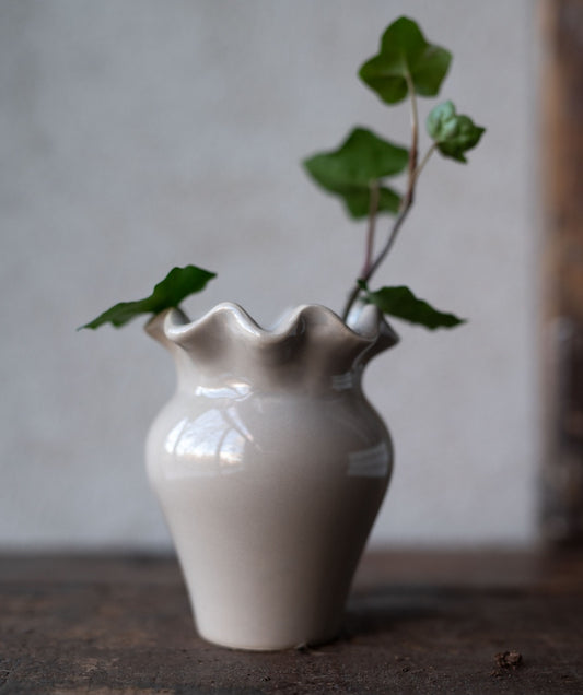 Mini Beige Ruffle Vase