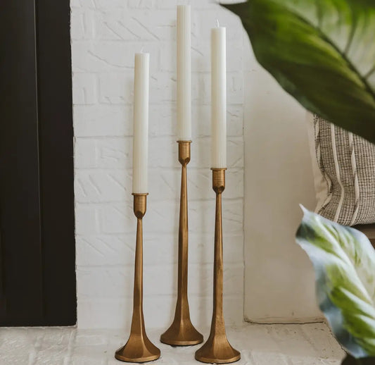 Cast Iron Taper Candle Holders - Set of 3 | Gold Finish