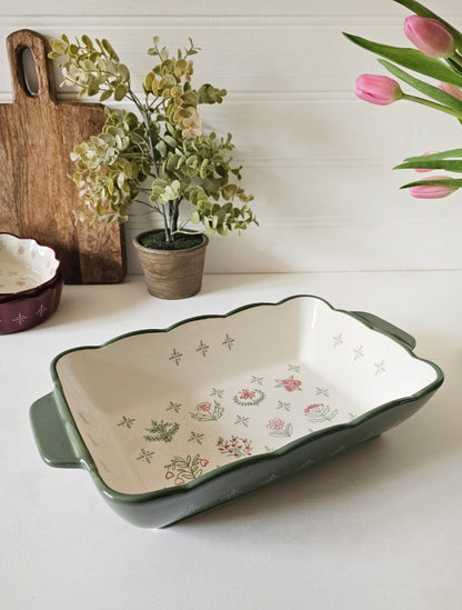 Large Country Garden Stoneware Baking Dish