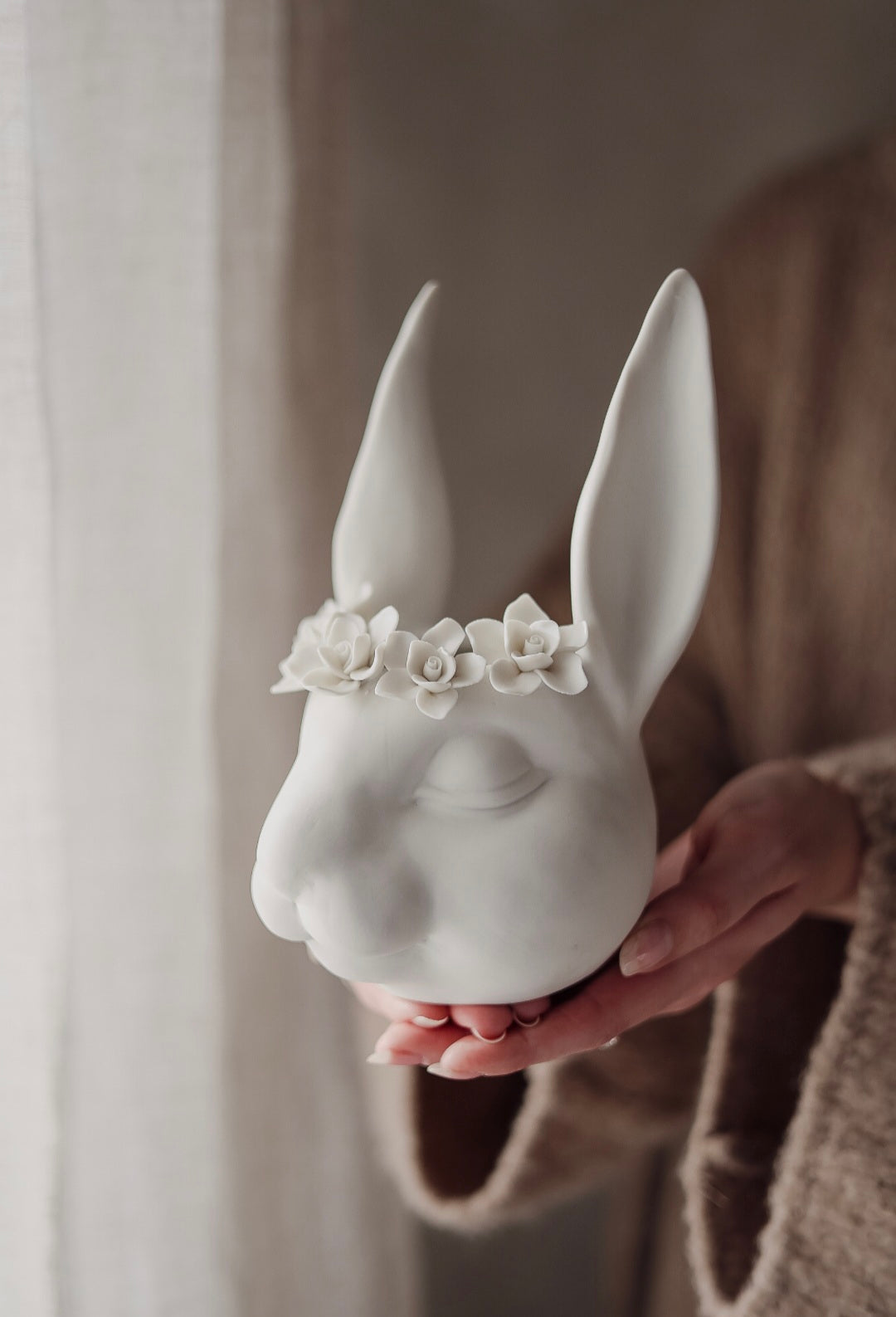 Sleeping Bunny Head Porcelain Vase