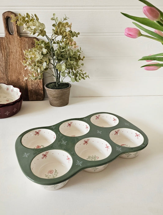 Large Country Garden Stoneware Muffin Pan