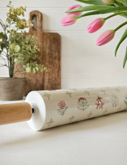 Large Country Garden Stoneware Rolling Pin