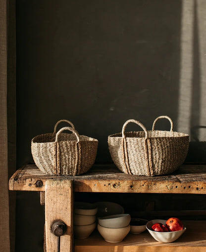 Oval Seagrass Baskets with Plaited Handles - 2 Sizes